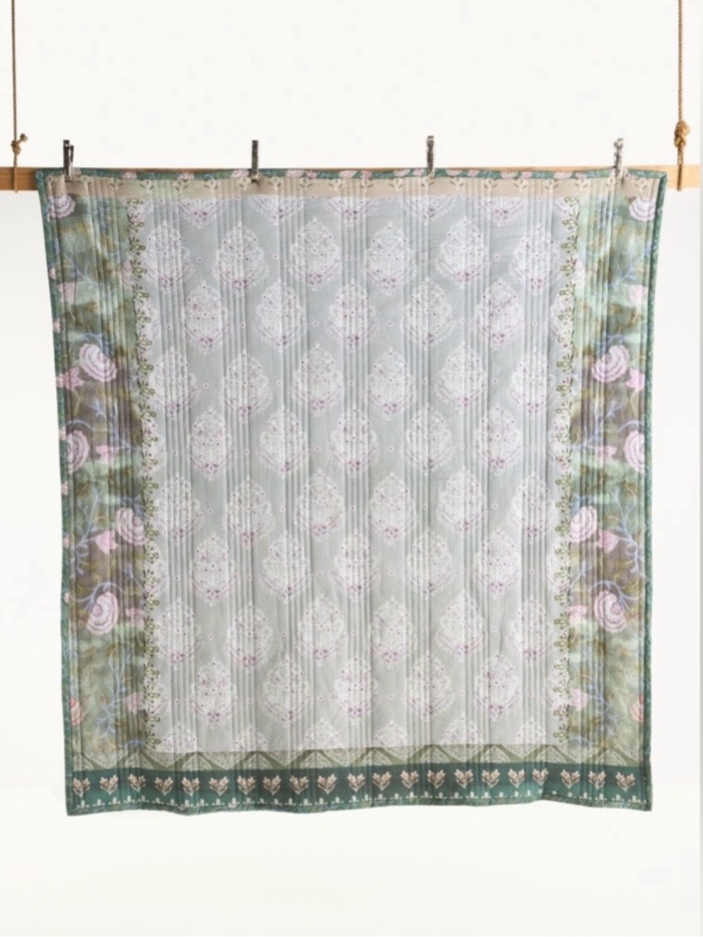 Anthropologie The Printed Textured Cotton Quilt Collection in Sage Tapestry